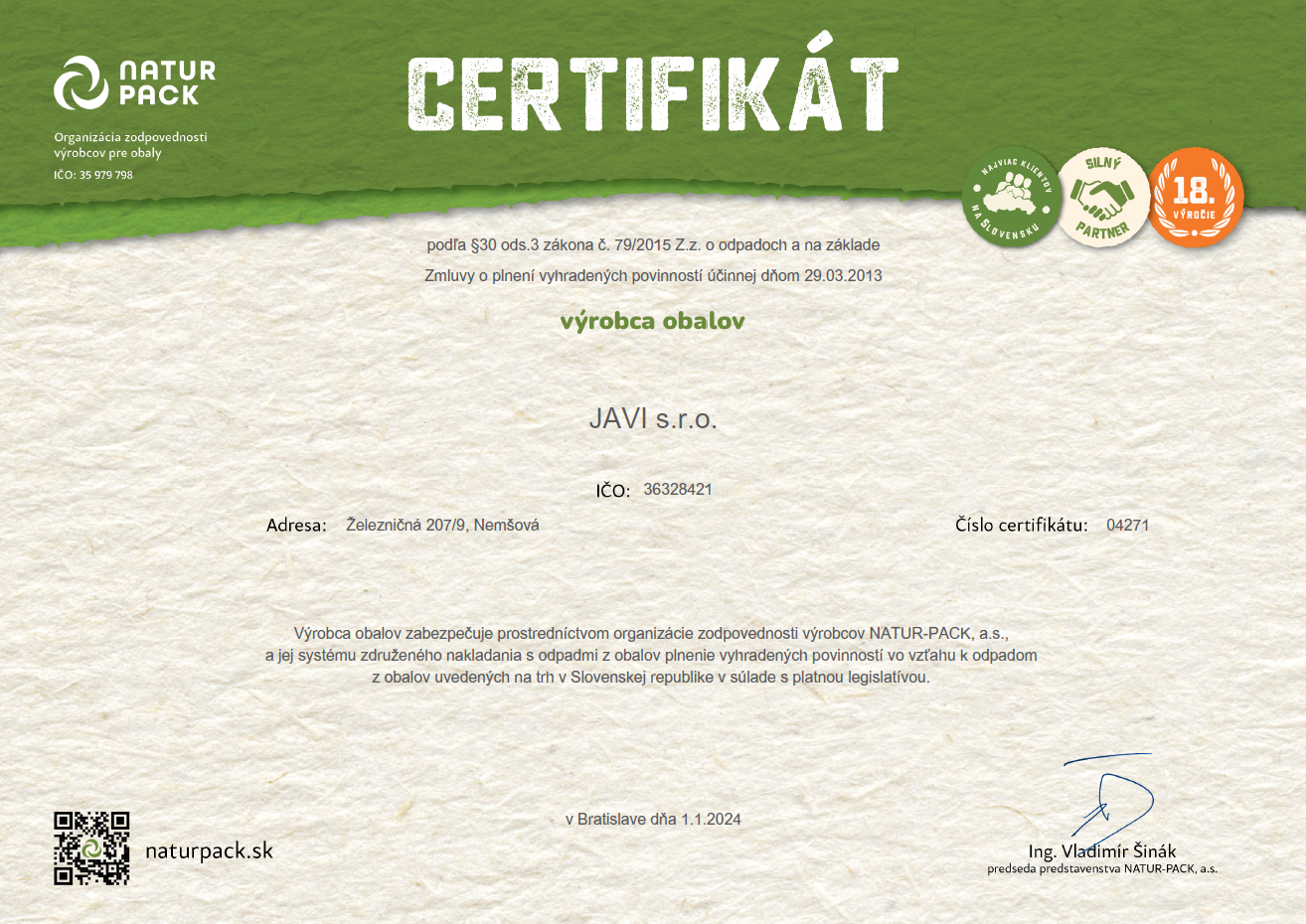 NP certifikat